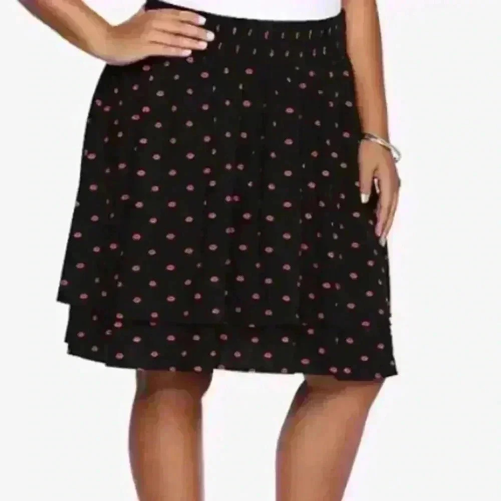 Torrid Black Red Lips Challis Skater Skirt 3 3X 22/24
